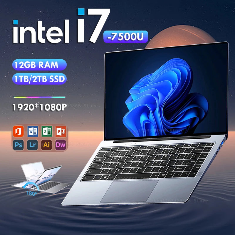 2025 Laptop Computer Windows 11 Notebook 14.1" Intel Core i7 7500U 12GB 512GB SSD 1920*1080 Resolution Office Study PC computer