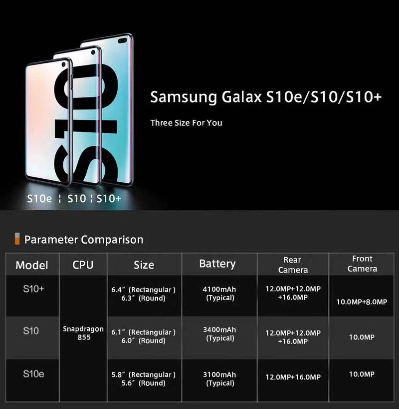 Samsung Galaxy S10 Plus S10+ G975U1 6.4" AMOLED RAM 8/12GB ROM 128/512GB/1TB Snapdragon 855 NFC 4G Unlocked Original Cell Phone