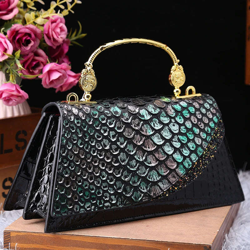 Fashion Brand Genuine Leather Women's Handbags 2024 New Crocodile Pattern Shoulder Crossbody Bag Lady Party Messenger Shell Bags