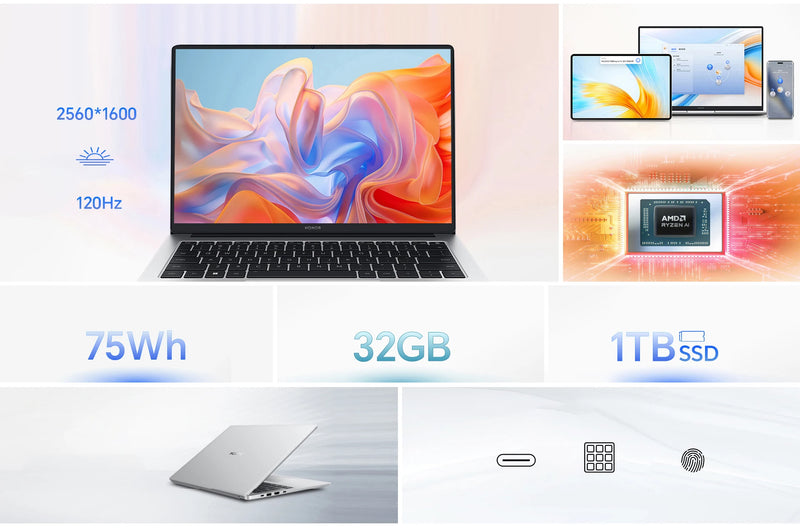 HONOR MagicBook X16 Plus 2024 Laptop AMD Ryzen R7 8845HS 16GB 32GB 512GB 1TB 16" Inch 2.5K 120Hz Notebook Ultrabook Computer PC