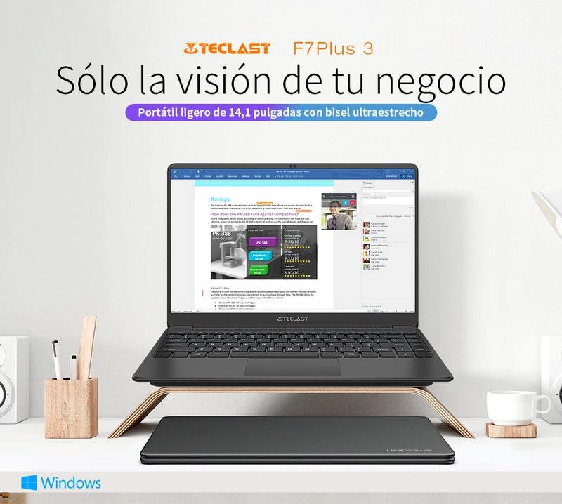 Teclast F7 Plus 3 laptop, 8th Gen. Gemini Lake Celeron CPU 8GB RAM 256GB SSD 4 core Windows 11 1920x1080 IPS dual band WiFi USB 3.0 14,1 inch 38000mWh