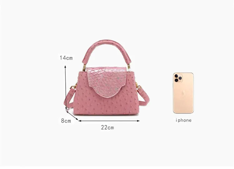 New Fashion Women's Handbags Fish Skin Hand Bill Shoulder Crossbody Bag Small Luxury Leather Ostrich Print Kitten Bag 2024 New