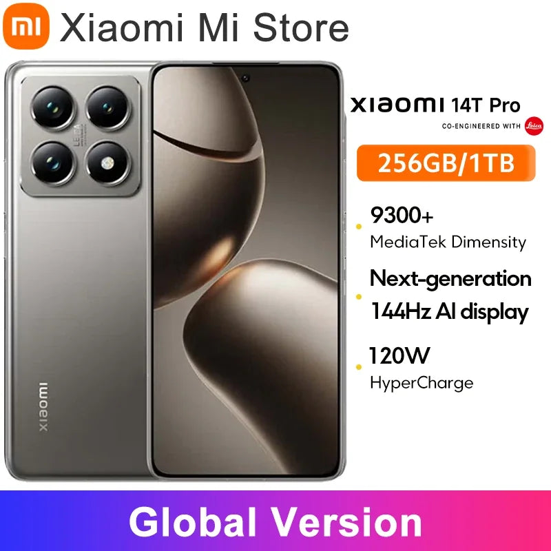 Global Version Xiaomi 14T Pro 5G Smartphone Dimensity 9300+ 144Hz AI Display 50MP Leica Camera 50W wireless 120W HyperCharge NFC