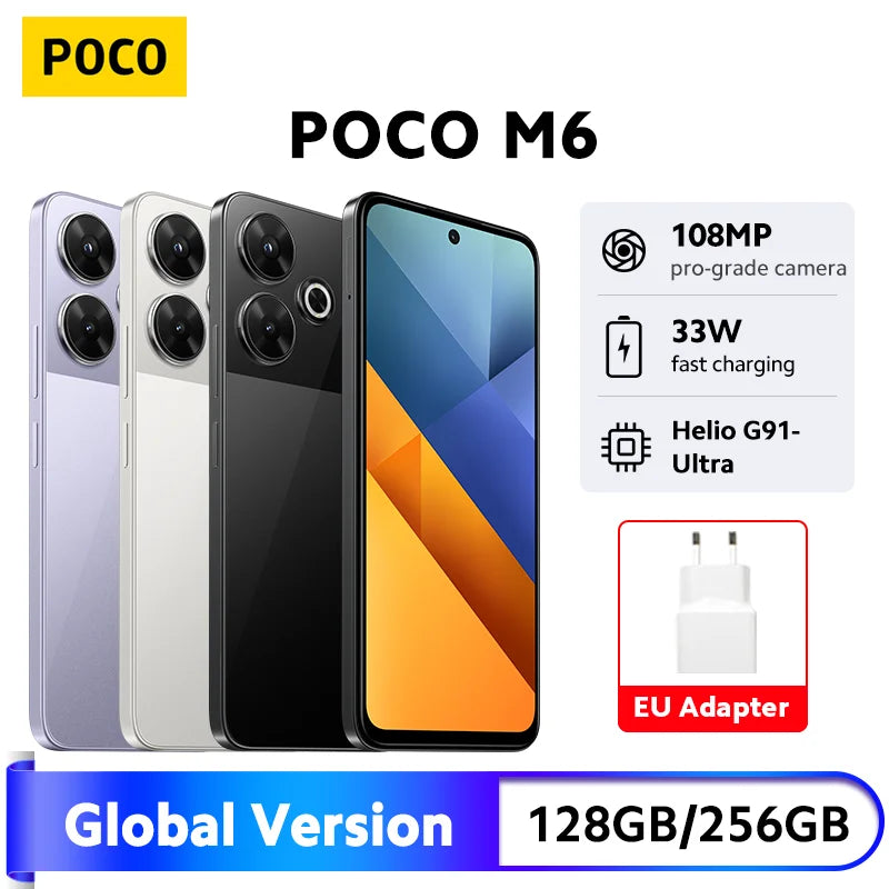 POCO M6 Global Version Smartphone MediaTek Helio G91 Ultra 6.79'' Display 90Hz 33W Fast Charging 5030mAh Battery 108MP NFC