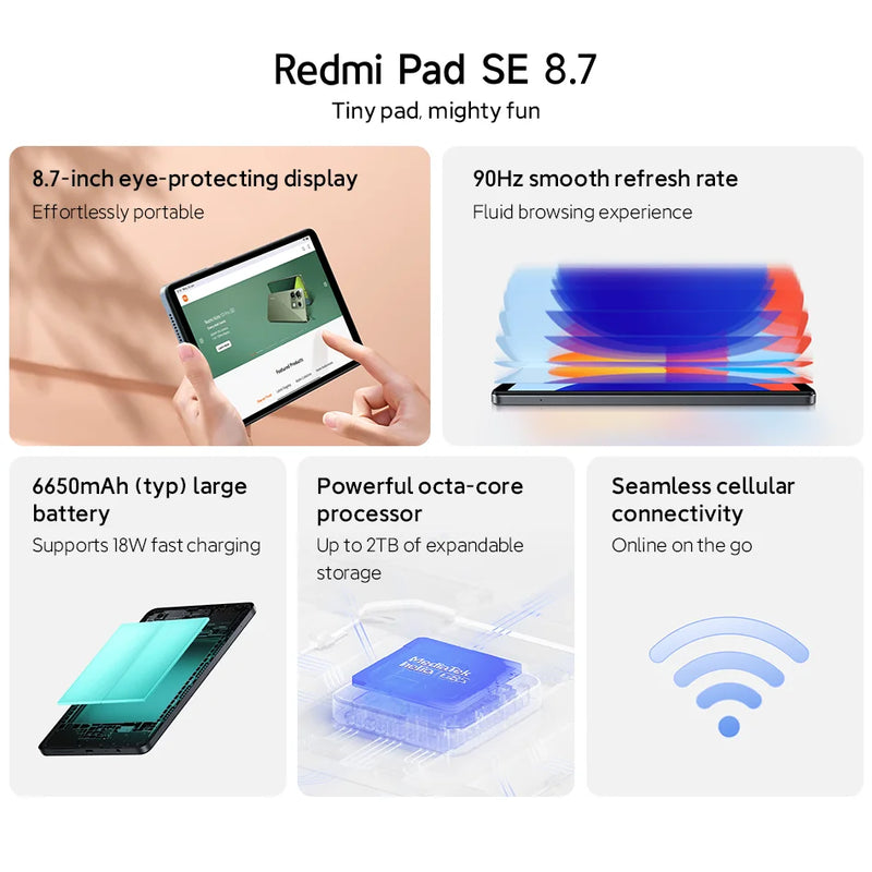 Xiaomi Redmi Pad SE 8.7 Mi Tablet Global Version MTK Helio G85 Octa-core 8.7" 90HZ Display 64GB 128GB Dual-band 6650mAh Battery