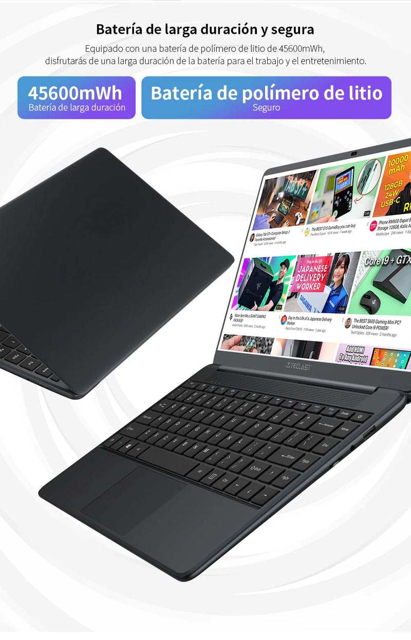 Teclast F7 Plus 3 laptop, 8th Gen. Gemini Lake Celeron CPU 8GB RAM 256GB SSD 4 core Windows 11 1920x1080 IPS dual band WiFi USB 3.0 14,1 inch 38000mWh