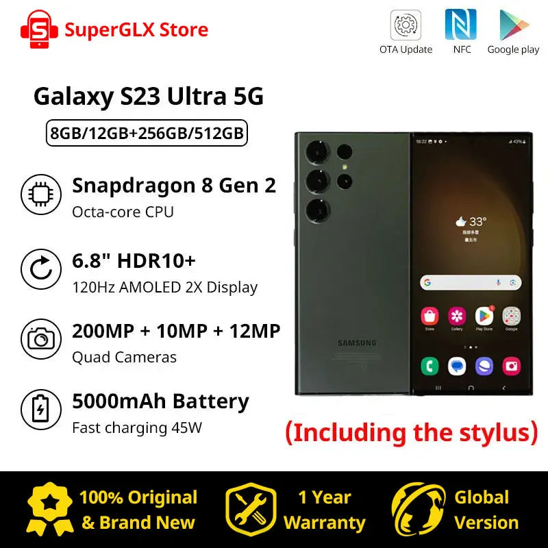 New Samsung Galaxy S23 Ultra 5G Mobile Phone 256GB/512GB Snapdragon 8 Gen 2 120Hz AMOLED 2X Display Android13 45W Fast Charging