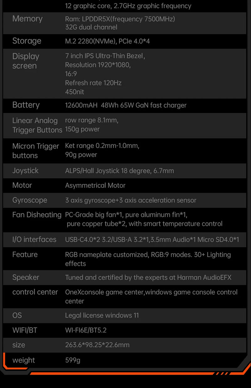 OnexPlayer Onexfly AMD Ryzen 7 8840U Laptop PC Game Console 3 IN 1 Video Tablet WIN11 Game Computer 7" 120Hz Screen 32G 1TB 2TB