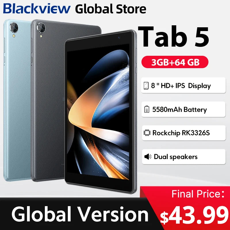 Blackview Tab 5 tablet  8-inch HD + IPS Display 5GB(3+2) 64GB Android 12 Dual BoxSpeakers 5580mAh Battery  Android Pad PC