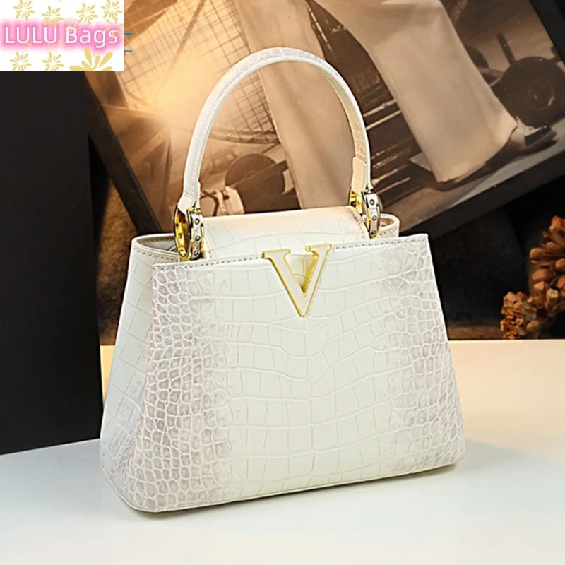 Luxury Fashion White Leather Women Handbags 2024 New Female Small Shoulder Messenger Bag Crossbody Portable Shell Bags