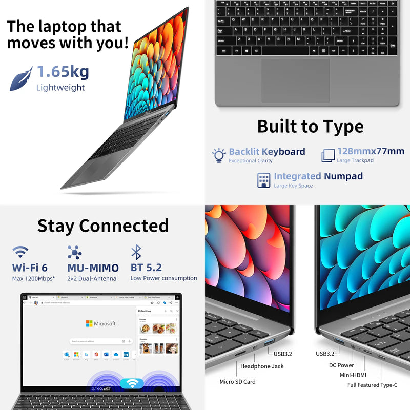 TECLAST F16Pro Laptop 15.6 inch, 16GB RAM 512GB SSD Computers, for Intel N95 CPU, IPS FHD 1080P Screen, WiFi 6, BT 5.0, USB3.2, Backlit Keyboard, 38000mWh