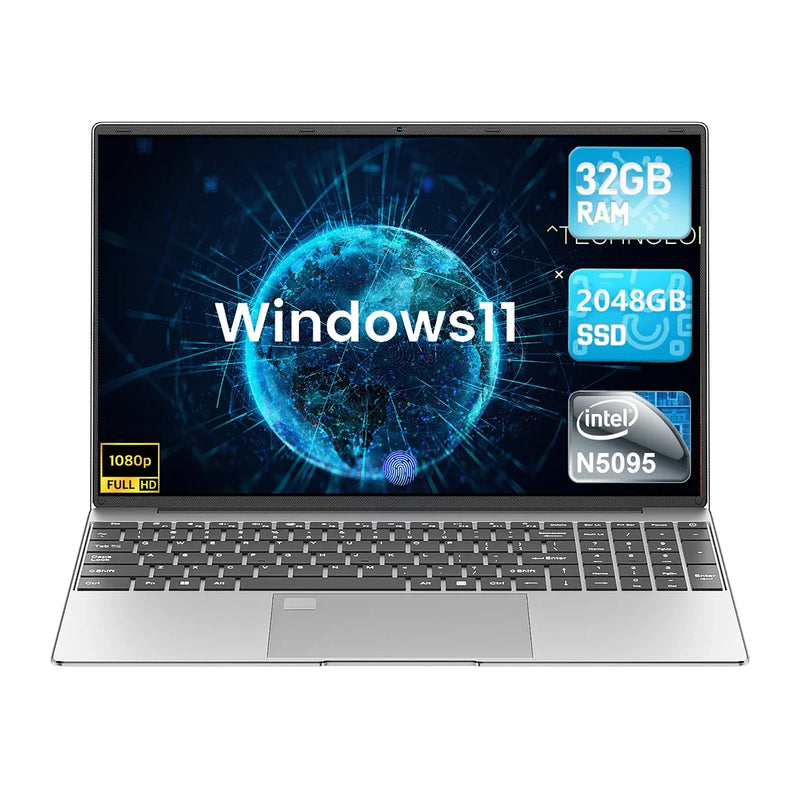 Portable Laptop 15.6" 32GB Ram DDR4 2TB SSD Windows 11 Notebook Pc Gamer Intel N5095 Office Computer with Backlit Fingerprint