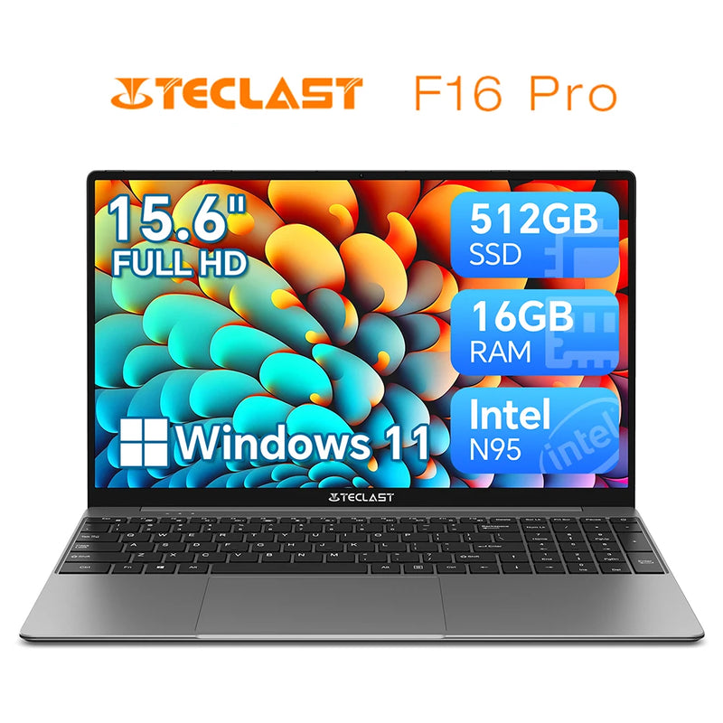 TECLAST F16Pro Laptop 15.6 inch, 16GB RAM 512GB SSD Computers, for Intel N95 CPU, IPS FHD 1080P Screen, WiFi 6, BT 5.0, USB3.2, Backlit Keyboard, 38000mWh