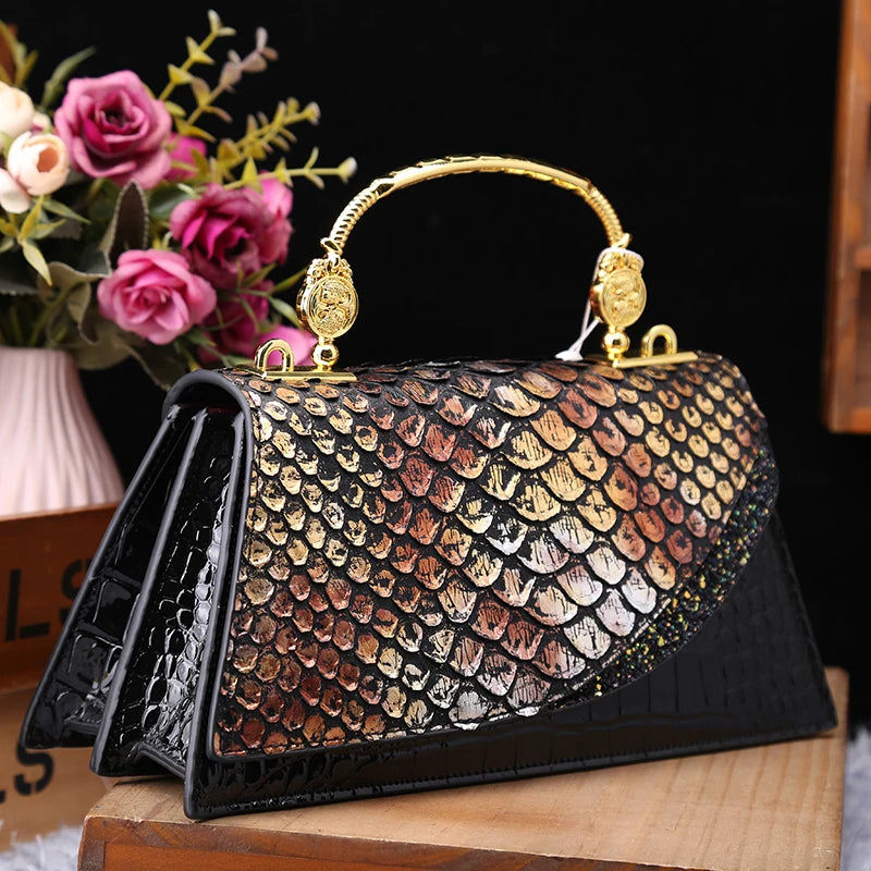 Fashion Brand Genuine Leather Women's Handbags 2024 New Crocodile Pattern Shoulder Crossbody Bag Lady Party Messenger Shell Bags