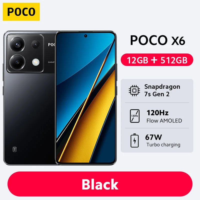 POCO X6 5G Global Version Smartphone NFC Snapdragon 7s Gen 2 120Hz Flow AMOLED Display 64MP Camera with OIS NFC 67W Charger