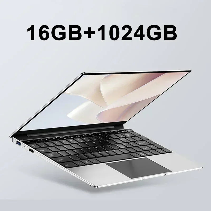 14.1" Ultra Slim Laptop 16GB RAM 2TB SSD Intel N3700 Notebook Gamer Windows 11 Pro 1920*1080  Display Office Study Computer PC