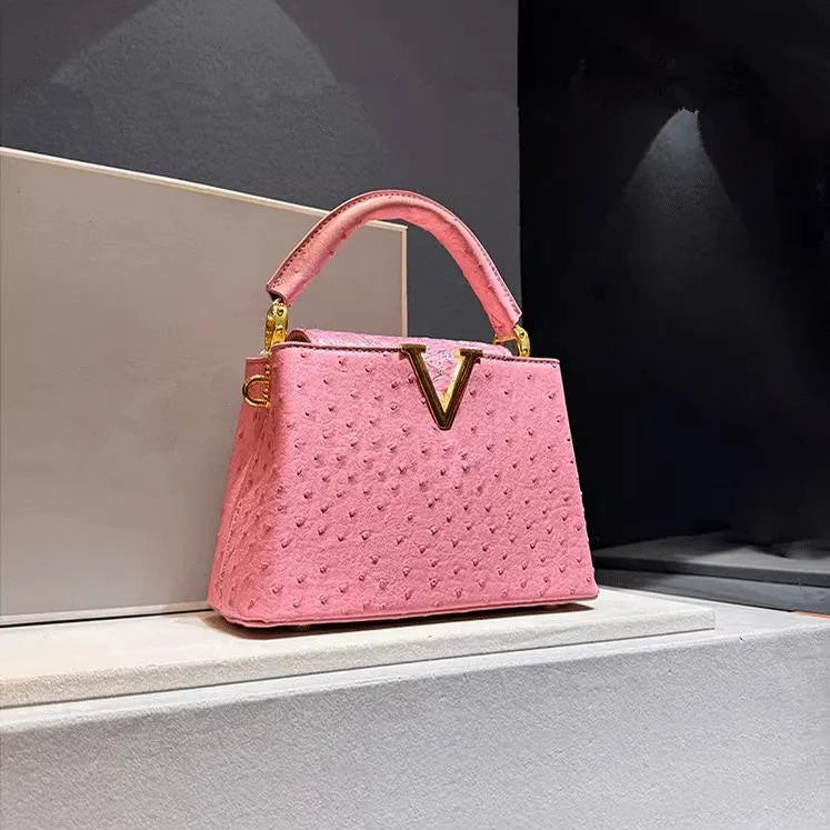 New Fashion Women's Handbags Fish Skin Hand Bill Shoulder Crossbody Bag Small Luxury Leather Ostrich Print Kitten Bag 2024 New