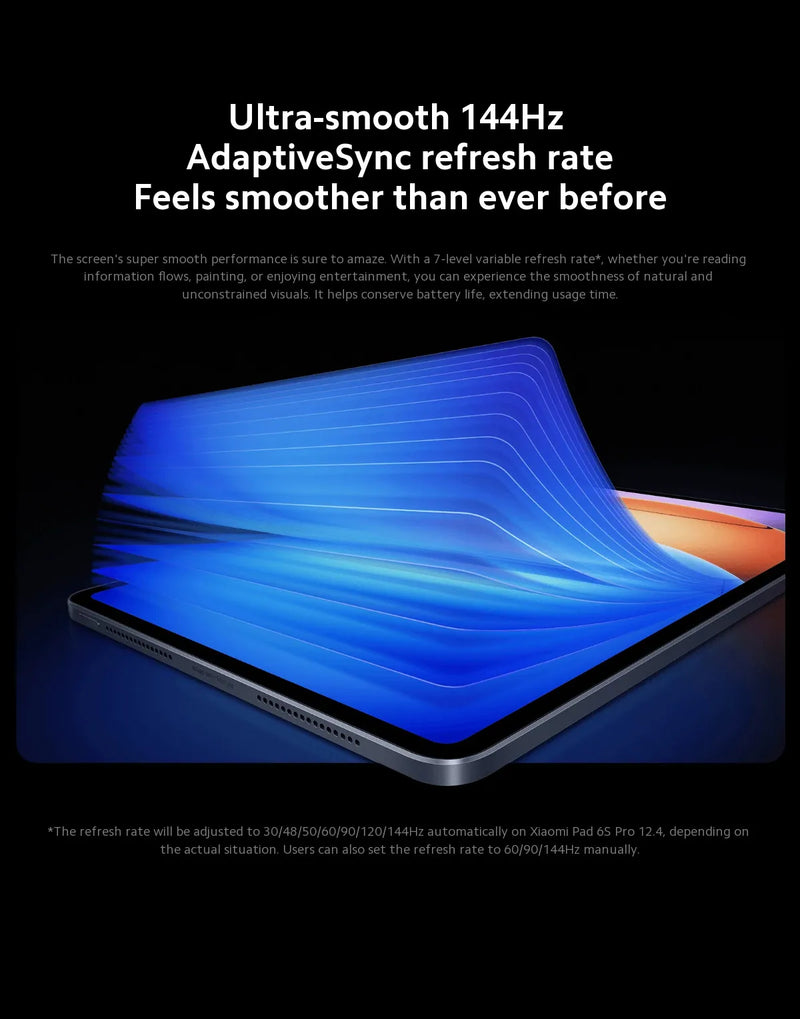 Global Version Xiaomi Pad 6S Pro Snapdragon® 8 Gen 2 HyperOS 12.4" 144Hz 3K Display 120W HyperCharge 10000mAh(typ) Battery 120W