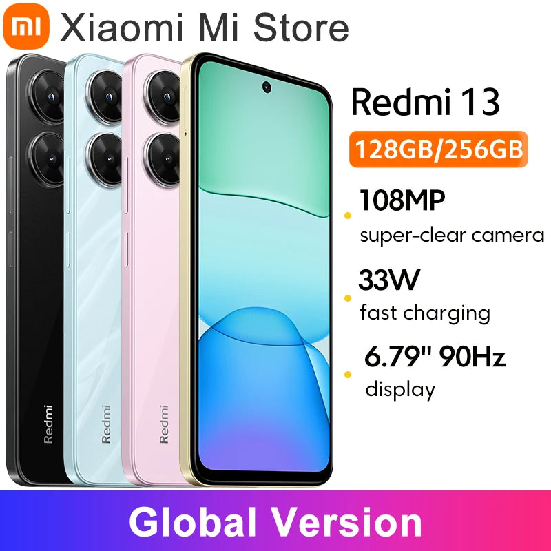 Global Version Xiaomi Redmi 13 Smartphone 108MP super clear camera MediaTek Helio G91 Ultra 33W fast charging 5030mAh battery