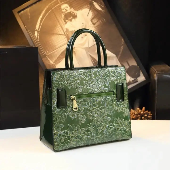 2023 Luxury Fashion Genuine Leather Women's BagNew Diamonds Lady Flowers Handbags Mom Portable Shoulder Messenger Bags Green