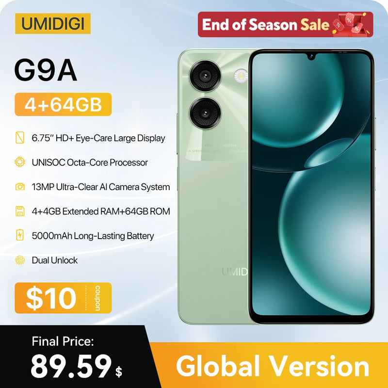 UMIDIGI G9A Android 14 Smartphone Octa-core 13MP Camera 64GB 6.75” Water Drop HD+  5000mAh Battery Dual SIM Card Cellphone