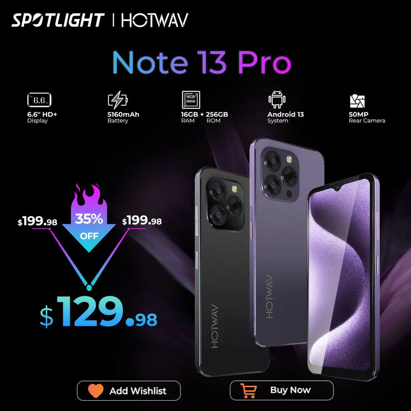 [World Premiere] HOTWAV Note 13 Pro Smartphone 6.6'' HD+ Android 13 16GB+256GB Octa-Core Mobile Phone 50MP 5160mAh Cellphone