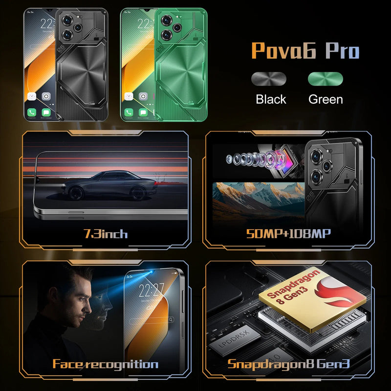 New smartphone Pova 6 Pro unlocks high-definition screen with a 7.3-inch 22GB+2TB 5G dual analog Celulares Android 14 8000mAh