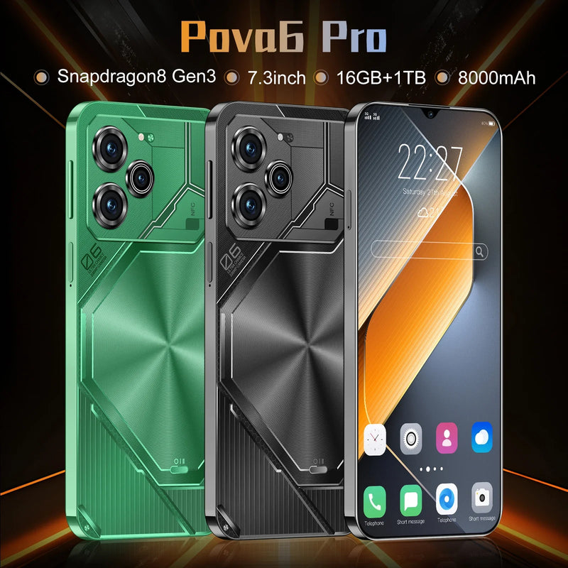 New smartphone Pova 6 Pro unlocks high-definition screen with a 7.3-inch 22GB+2TB 5G dual analog Celulares Android 14 8000mAh