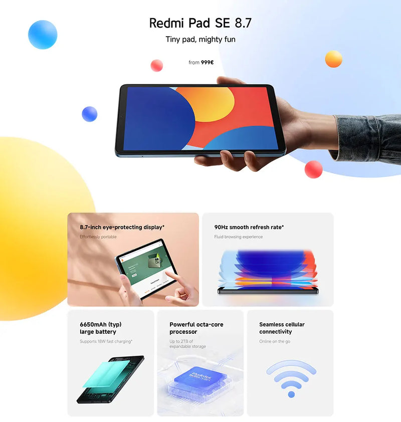 Global Version Xiaomi Redmi Pad SE 8.7 inch Mi Tablet 6650mAh MTK Helio G85 Dual speakers Dolby Atmos® 90Hz Display