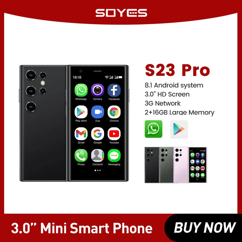 SOYES S23 Pro Mini Smartphone3G WCDMA 3.0 Inch Screen 2 SIM Android OS GPRS Dual Cameras Wi-Fi Hotspot Type-C Super Smartphone