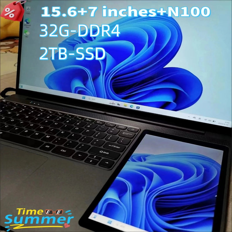 X15 Dual Screen Laptop 15.6" IPS+7" Touch Screen 16G DDR4 2TB SSD Intel 11th Gen N100 Windows11 Notebook Computer