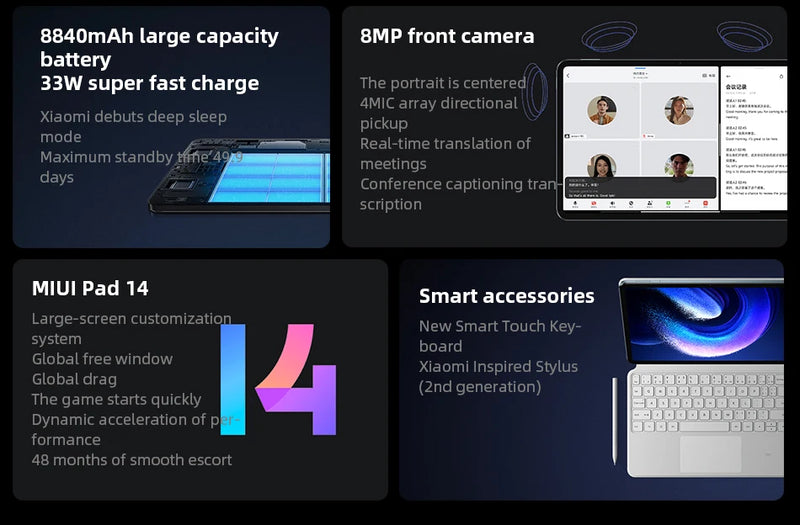 Xiaomi Mi Pad 6 Global ROM Snapdragon 870 Tablet 11" 2.8K 144Hz Screen MIUI 14 8840mAh 33W Fast Charging 13MP Rear Camera