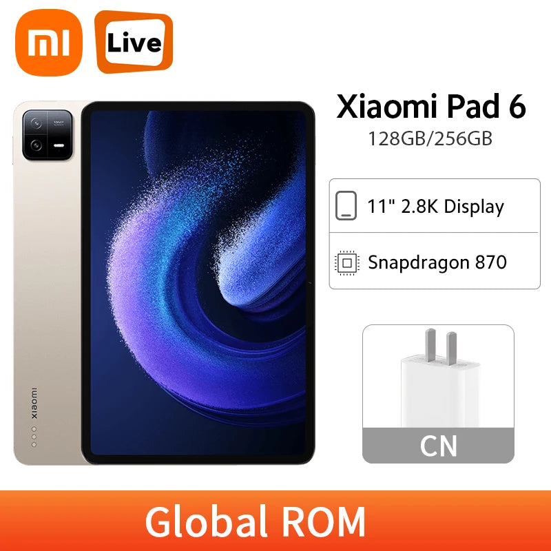 Xiaomi Mi Pad 6 Global ROM Snapdragon 870 Tablet 11" 2.8K 144Hz Screen MIUI 14 8840mAh 33W Fast Charging 13MP Rear Camera