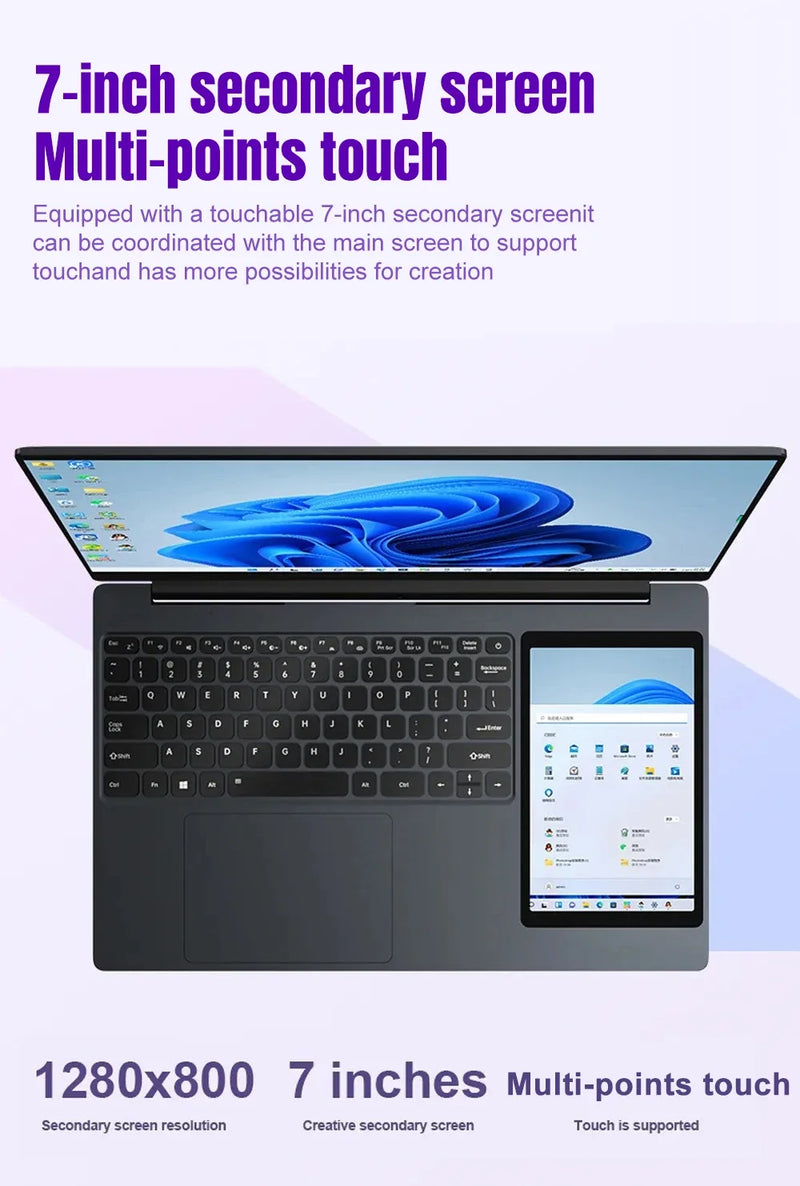 X15 Dual Screen Laptop 15.6" IPS+7" Touch Screen 16G DDR4 2TB SSD Intel 11th Gen N100 Windows11 Notebook Computer